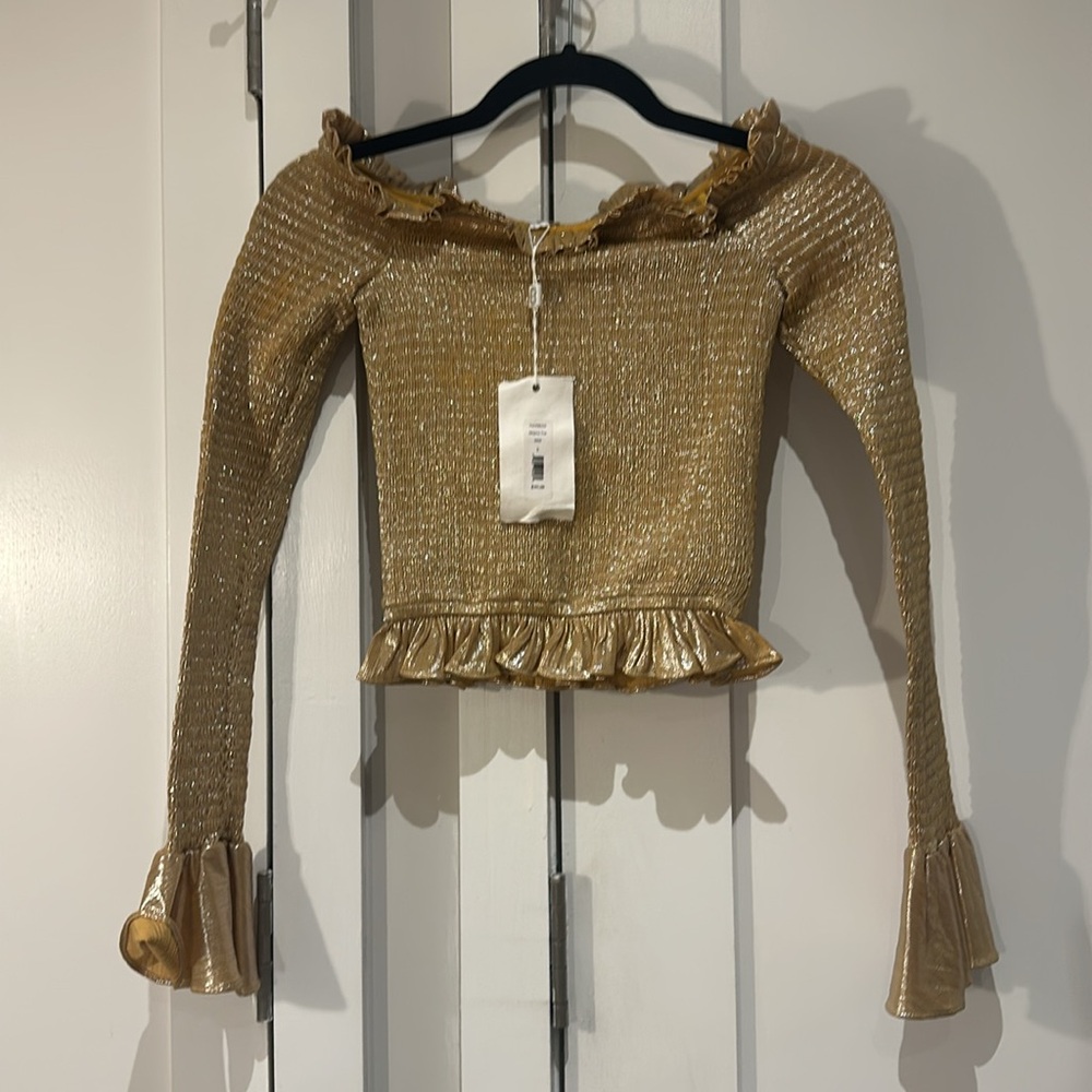 NWT Caroline Constas Megara Top Gold